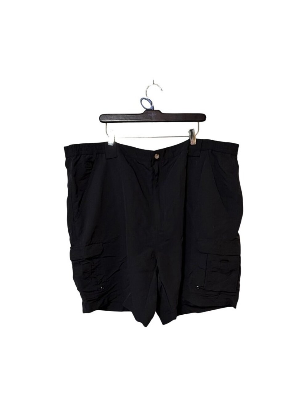 Mens Black Nylon Cargo Shorts Size 50 Lightweight With Multiple Pockets